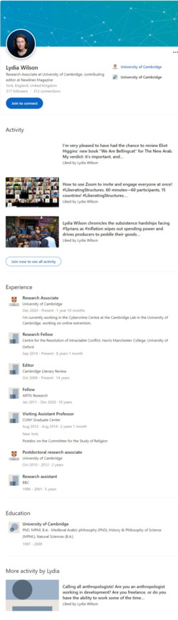 Lydia Wilson - Research Associate - University of Cambridge LinkedIn.png Lydia Wilson - Research Associate - University of Cambridge LinkedIn.png