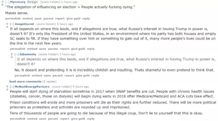 Redditors react to Trump's victory and Hil's email scandal being compared to 9-11 terror attack.PNG
