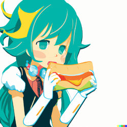 DALL·E 2022-08-04 16.27.00 - Hatsune Miku eating a ham and cheese subway sandwich, anime art s...png