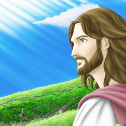 DALL·E 2022-08-05 20.03.25 - profile of handsome anime Jesus Christ on a bright green grassy h...png