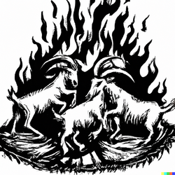 DALL·E 2022-08-05 17.43.32 - A woodcut of goats dancing around a fire.png