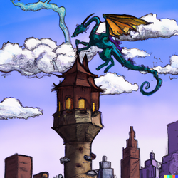 DALL·E 2022-08-05 15.16.00 - A dragon flying over a wizard's tower in Manhattan.png