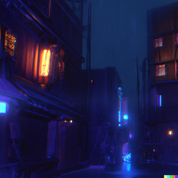 DALL·E 2022-08-06 13.50.41 - Tight Tokyo streets rainy night 1988 as a _Doom 2 1994_ level.png
