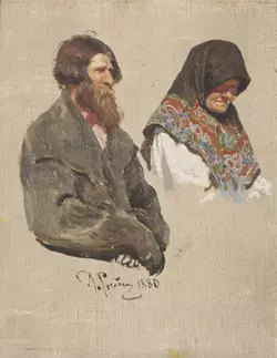 Илья Репин - Крестьянин в армяке.Женщина в платке (1880) (1007×1300).webp