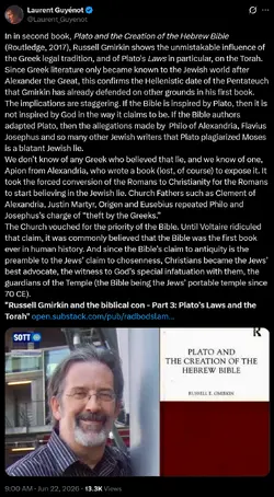 Laurent Guyénot on X In in second book Plato and the Creation of the Hebrew Bible (Routledge 2...png